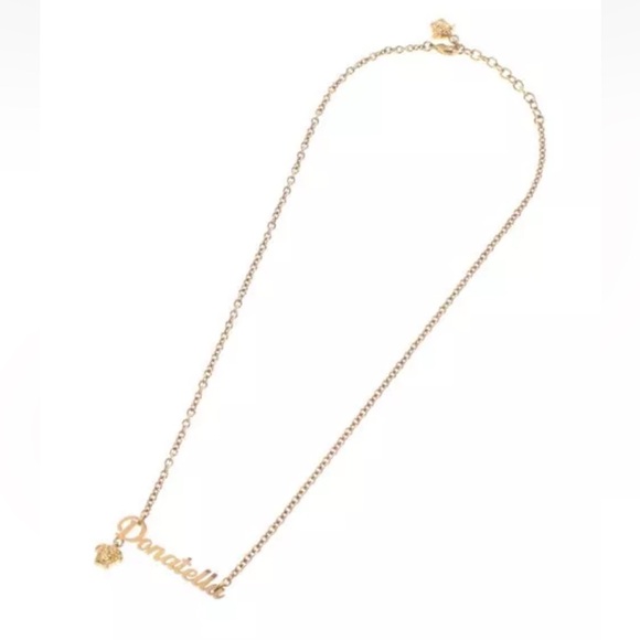 VERSACE “Donatella” Medusa Head Gold Nameplate Pendant Necklace RARE - Picture 2 of 3